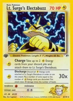 Lt. Surge's Electabuzz Pokémon card, number 6