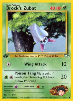 Brock's Zubat Pokémon card, number 74