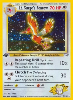 Lt. Surge's Fearow Pokémon card, number 7