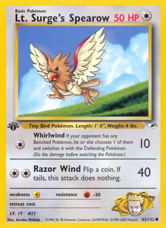 Lt. Surge's Spearow Pokémon card, number 83