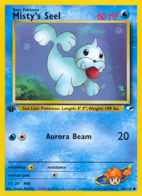 Misty's Seel Pokémon card from Gym Heroes, number 88 (1st Edition print)