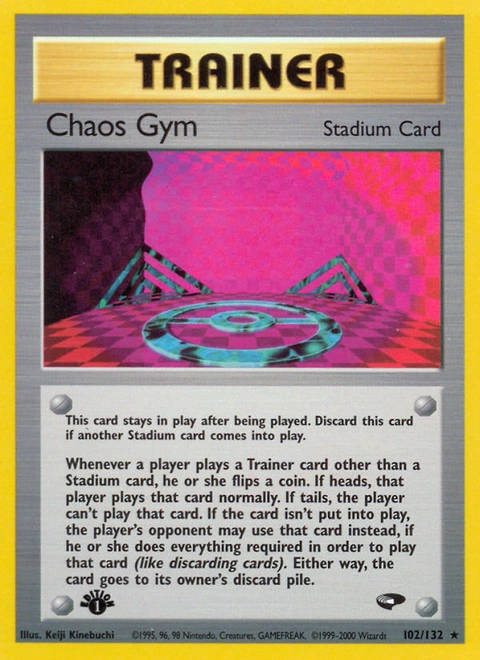 Chaos Gym Pokémon card from Gym Challenge, number 102 (1st Edition print)