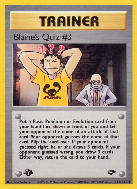 Blaine's Quiz #3 Pokémon card from Gym Challenge, number 112 (1st Edition print)