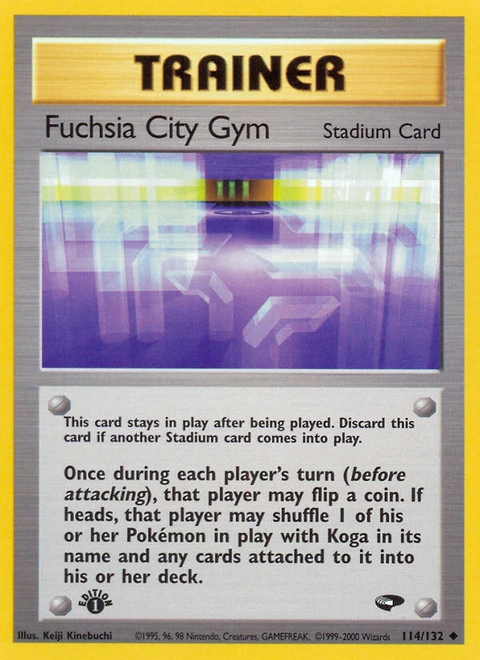 Fuchsia City Gym Pokémon card from Gym Challenge, number 114 (1st Edition print)