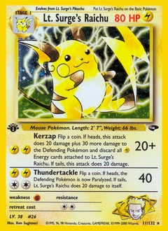 Lt. Surge's Raichu Pokémon card, number 11