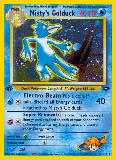 Misty's Golduck Pokémon card from Gym Challenge, number 12 (1st Edition print)