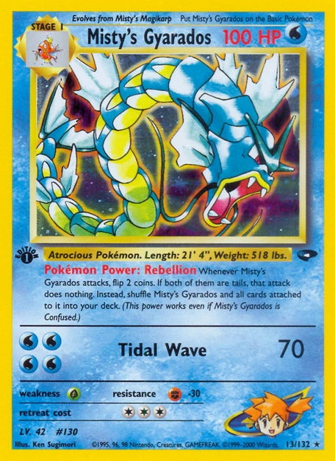 Misty's Gyarados Pokémon card from Gym Challenge, number 13 (1st Edition print)
