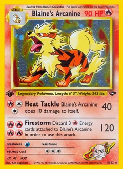 Blaine's Arcanine Pokémon card, number 1