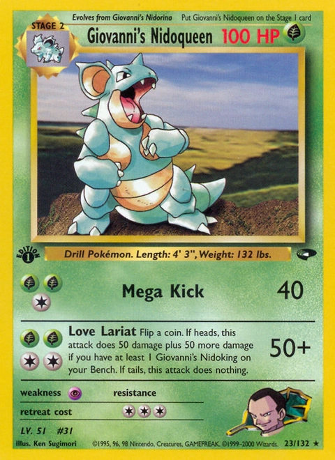 Giovanni's Nidoqueen Pokémon card from Gym Challenge, number 23 (1st Edition print)