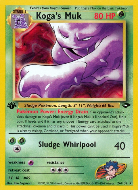 Koga's Muk Pokémon card from Gym Challenge, number 26 (1st Edition print)