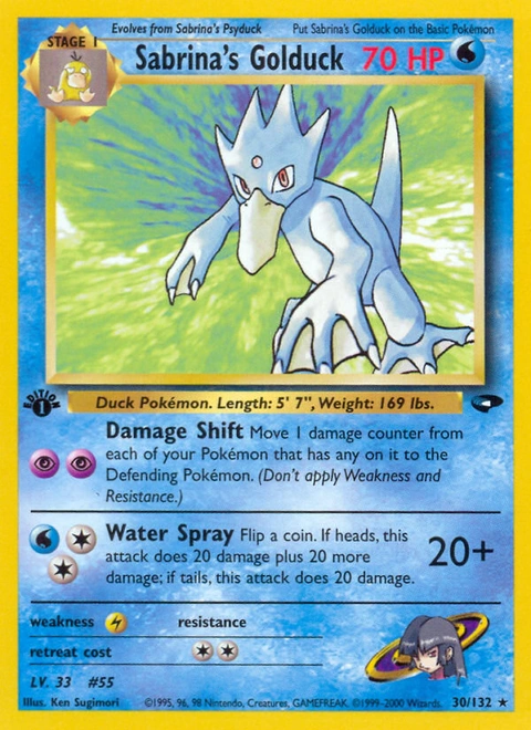 Sabrina's Golduck Pokémon card from Gym Challenge, number 30 (1st Edition print)