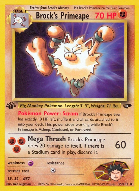 Brock's Primeape Pokémon card from Gym Challenge, number 35 (1st Edition print)