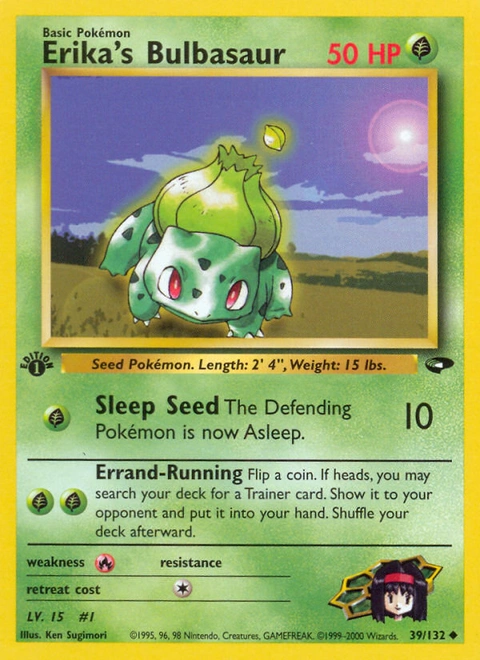 Erika's Bulbasaur Pokémon card from Gym Challenge, number 39 (1st Edition print)