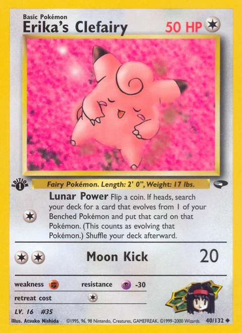 Erika's Clefairy Pokémon card from Gym Challenge, number 40 (1st Edition print)