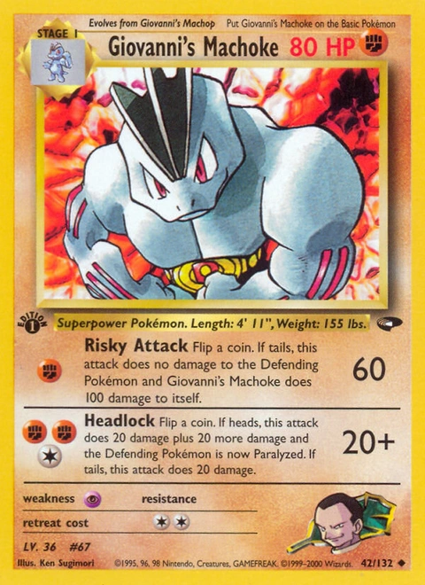 Giovanni's Machoke Pokémon card from Gym Challenge, number 42 (1st Edition print)