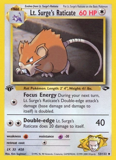 Lt. Surge's Raticate Pokémon card, number 53