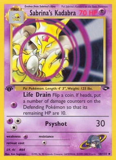 Sabrina's Kadabra Pokémon card, number 58