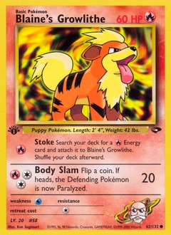 Blaine's Growlithe Pokémon card, number 62