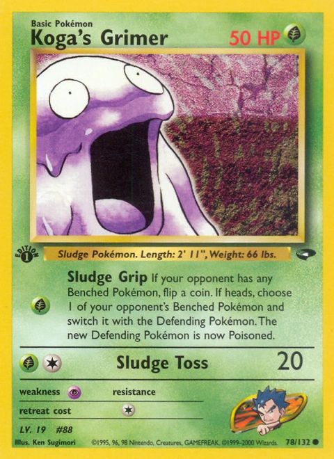 Koga's Grimer Pokémon card from Gym Challenge, number 78 (1st Edition print)