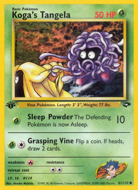 Koga's Tangela Pokémon card from Gym Challenge, number 81 (1st Edition print)