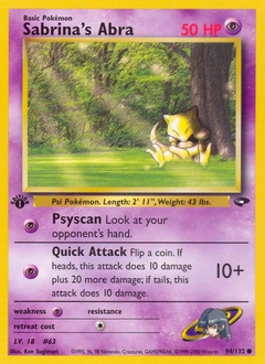 Sabrina's Abra Pokémon card, number 94