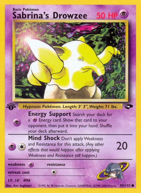 Sabrina's Drowzee Pokémon card from Gym Challenge, number 95 (1st Edition print)