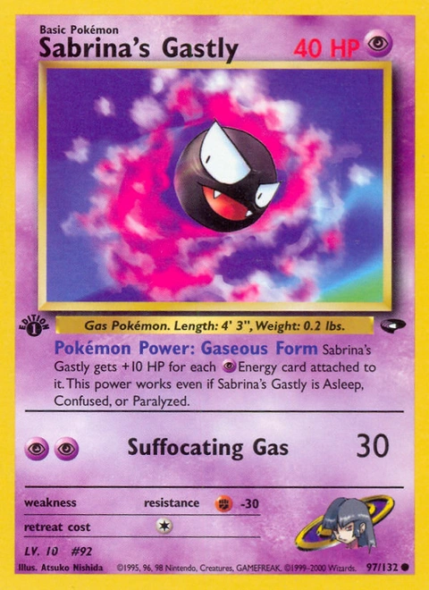 Sabrina's Gastly Pokémon card from Gym Challenge, number 97 (1st Edition print)
