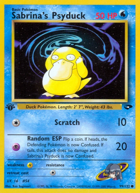 Sabrina's Psyduck Pokémon card from Gym Challenge, number 99 (1st Edition print)