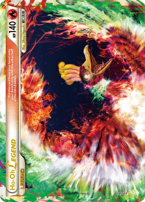 Ho-Oh LEGEND Pokémon card from HeartGold & SoulSilver, number 111 (Holo print)