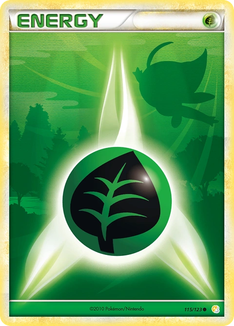 Grass Energy Pokémon card from HeartGold & SoulSilver, number 115 (Standard print)