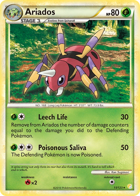 Ariados Pokémon card from HeartGold & SoulSilver, number 15 (Standard print)