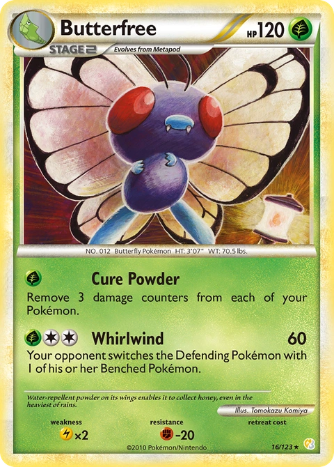 Butterfree Pokémon card from HeartGold & SoulSilver, number 16 (Standard print)