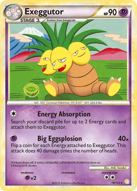 Exeggutor Pokémon card from HeartGold & SoulSilver, number 18 (Standard print)