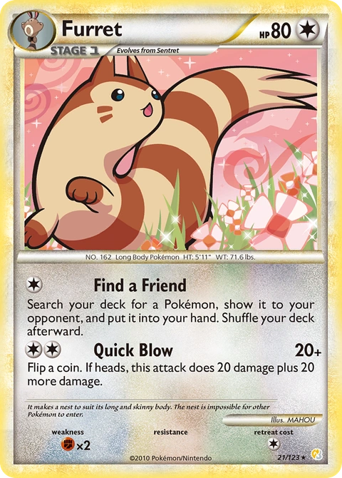 Furret Pokémon card from HeartGold & SoulSilver, number 21 (Standard print)
