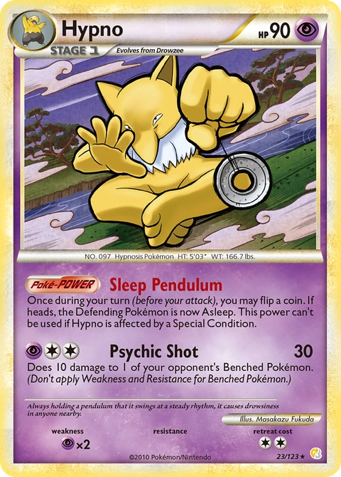 Hypno Pokémon card from HeartGold & SoulSilver, number 23 (Standard print)