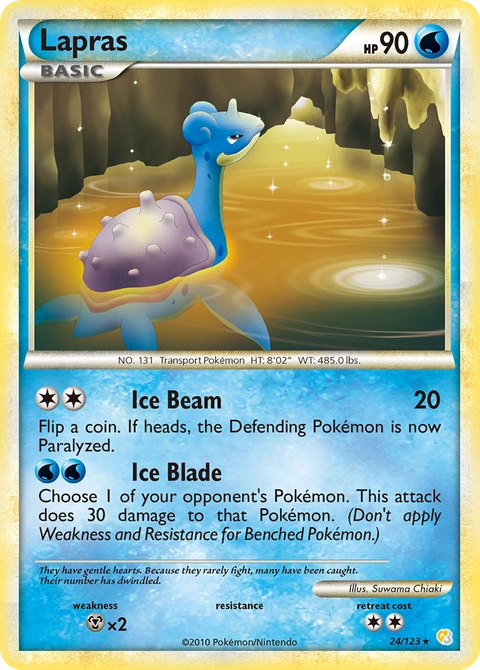 Lapras Pokémon card from HeartGold & SoulSilver, number 24 (Standard print)