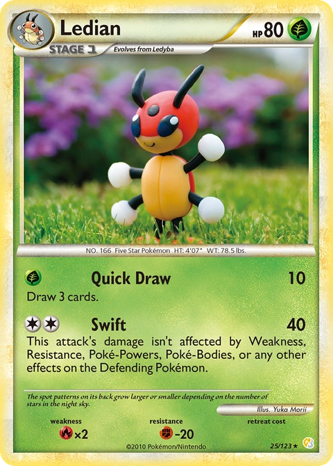 Ledian Pokémon card from HeartGold & SoulSilver, number 25 (Standard print)
