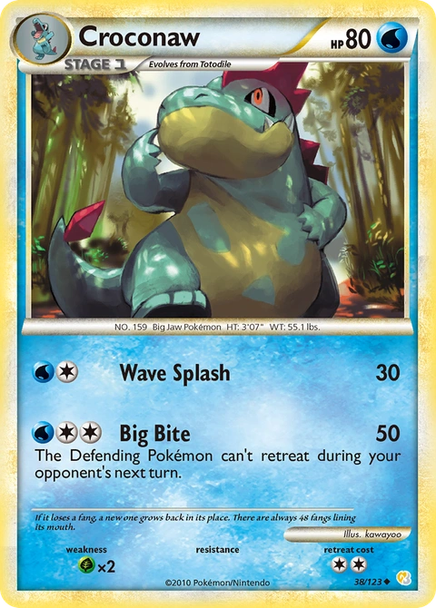 Croconaw Pokémon card from HeartGold & SoulSilver, number 38 (Standard print)