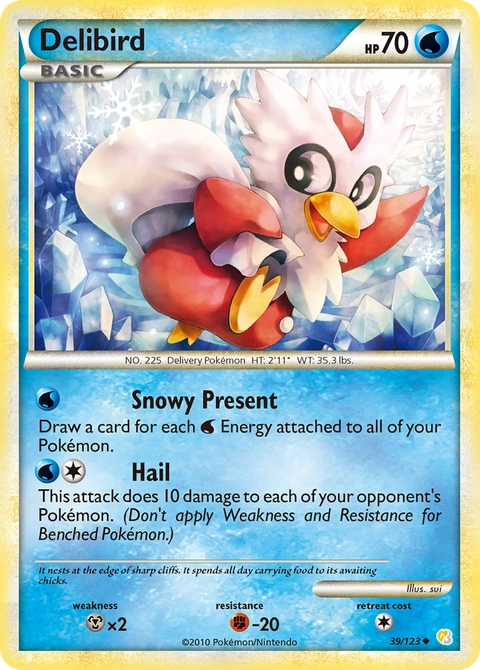 Delibird Pokémon card from HeartGold & SoulSilver, number 39 (Standard print)