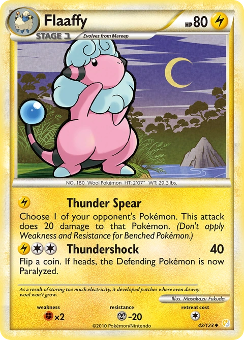 Flaaffy Pokémon card from HeartGold & SoulSilver, number 42 (Standard print)