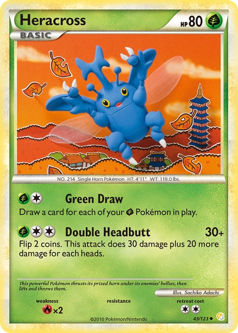 Heracross Pokémon card from HeartGold & SoulSilver, number 43 (Standard print)