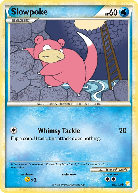 Slowpoke Pokémon card from HeartGold & SoulSilver, number 81 (Standard print)