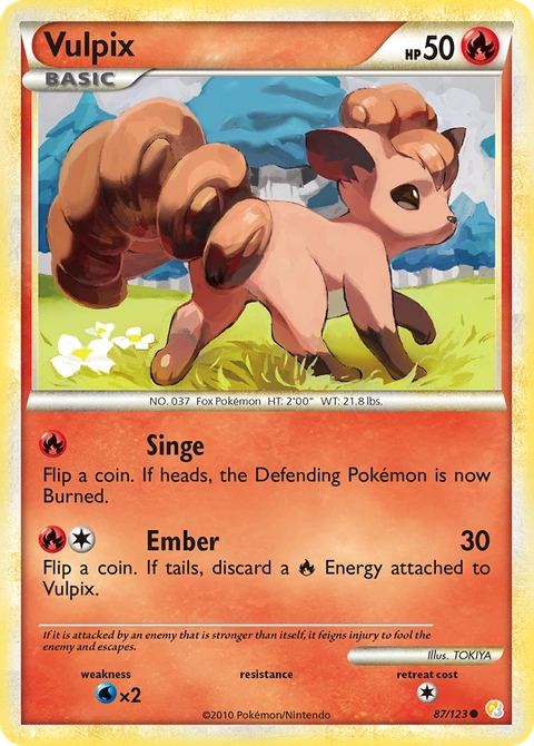 Vulpix Pokémon card from HeartGold & SoulSilver, number 87 (Standard print)