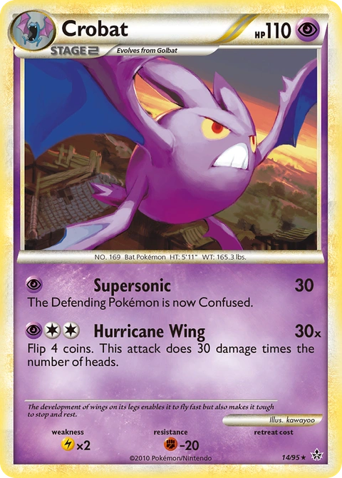 Crobat Pokémon card from HS—Unleashed, number 14 (Standard print)