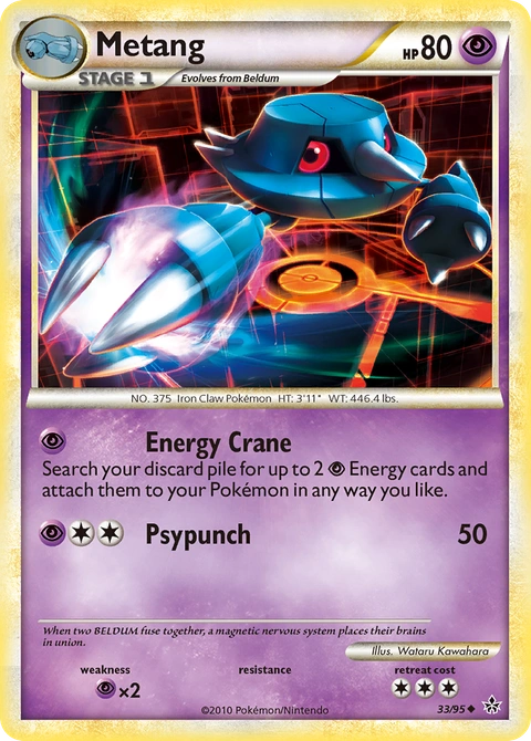 Metang Pokémon card from HS—Unleashed, number 33 (Standard print)