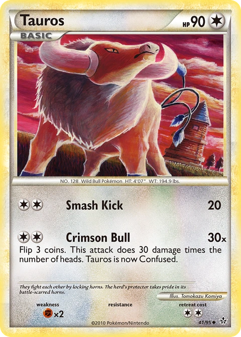 Tauros Pokémon card from HS—Unleashed, number 41 (Standard print)