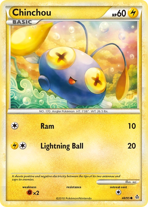 Chinchou Pokémon card from HS—Unleashed, number 48 (Standard print)
