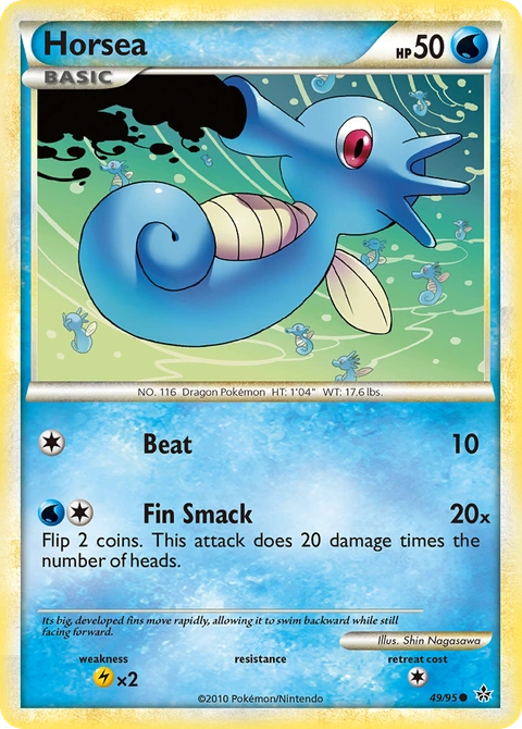 Horsea Pokémon card from HS—Unleashed, number 49 (Standard print)
