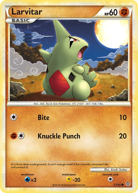 Larvitar Pokémon card from HS—Unleashed, number 51 (Standard print)