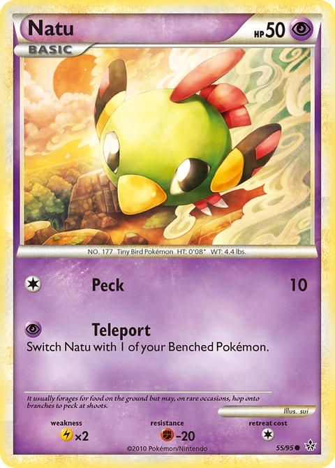 Natu Pokémon card from HS—Unleashed, number 55 (Standard print)